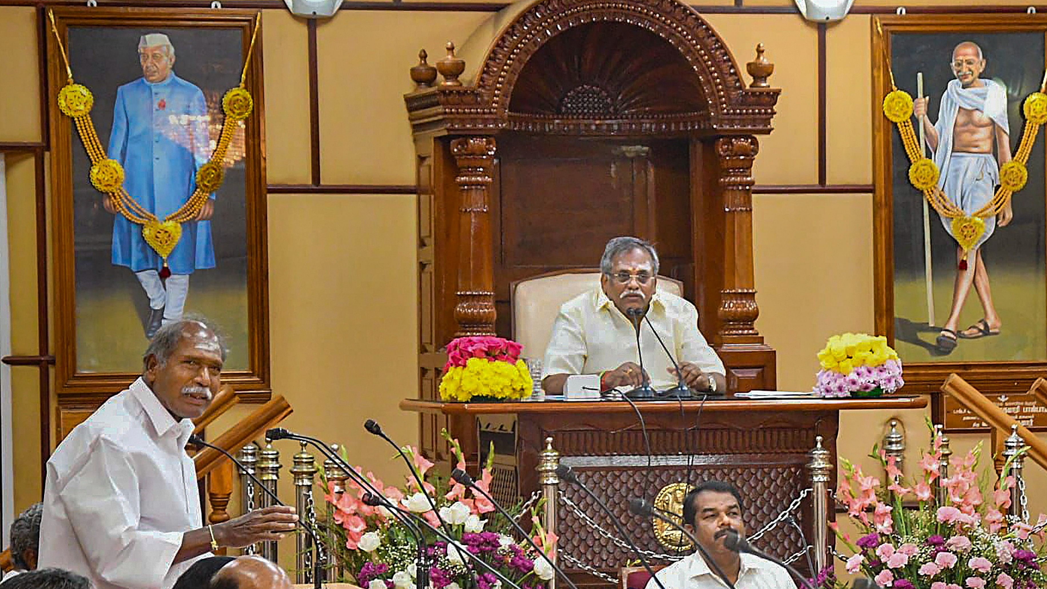 <div class="paragraphs"><p>Puducherry Chief Minister N. Rangasamy answers questions asked by legislators at zero hour during the Puducherry Assembly Session.</p></div>